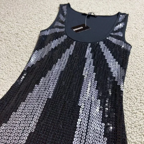 NWT Express Black/Silver Sequins Tank Top size XS - Picture 4 of 9